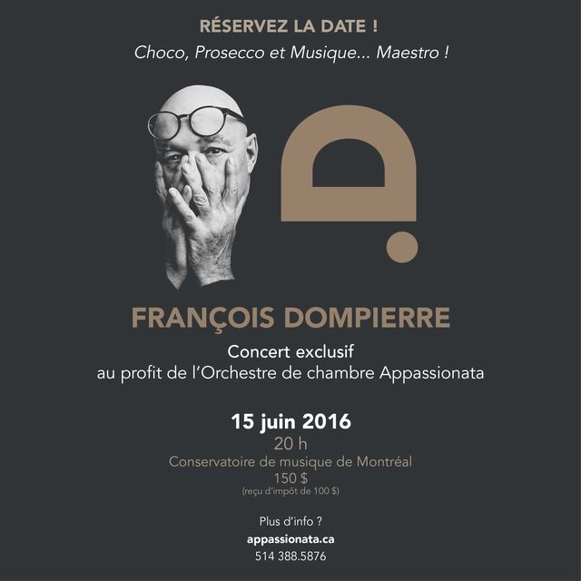 CONCERT EXCLUSIF DE FRANÇOIS DOMPIERRE LE 15 JUIN PROCHAIN. Choco, Prosecco et Musique… Maestro !