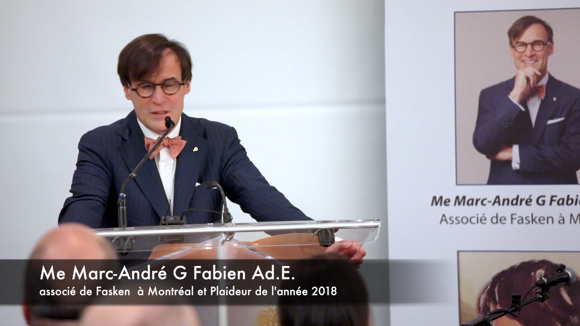 Vidéos des allocutions prononcées lors du dîner du magasine Le Monde Juridique nommant Me Marc-André G. Fabien Plaideur de l’Année 2018