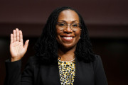 FILE PHOTO: Ketanji Brown Jackson, nominated to be a U.S. Circuit Judge for the District of Columbia Circuit, is sworn in to testify before a Senate Judiciary Committee hearing on pending judicial nominations on Capitol Hill in Washington, U.S., April 28, 2021. REUTERS/Kevin Lamarque/Pool/File Photo